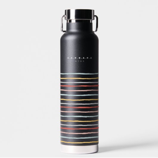 Stijlvol Terug naar Schoolkleurige Stripes Monogra Waterfles (Voorkant)