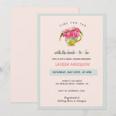 Stijlvol theepartijroze en blauw Vrijgezellenfeest Kaart (Voorkant / Achterkant)