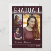 Stijlvol Trendy Modern 3 Foto Burgundy Afstuderen Aankondiging (Voorkant)