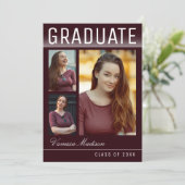Stijlvol Trendy Modern 3 Foto Burgundy Afstuderen Aankondiging (Staand voorkant)