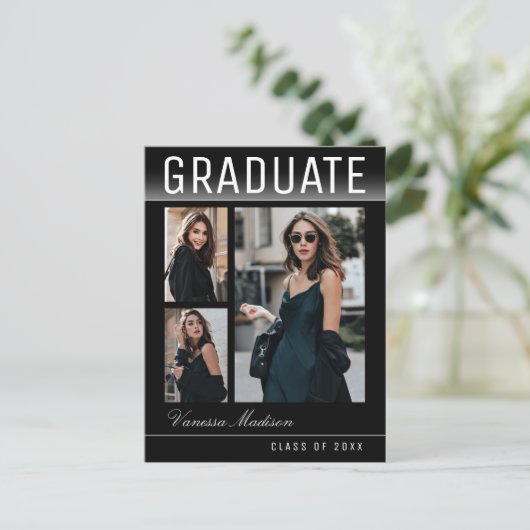 Stijlvol Trendy Modern 3 Foto Collage Afstuderen Briefkaart (Staand voorkant)