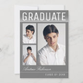 Stijlvol Trendy Modern 3 Fotogrijs Afstuderen Aankondiging (Voorkant)