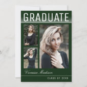 Stijlvol Trendy Modern 3 Fotogroen Afstuderen Aankondiging (Voorkant)