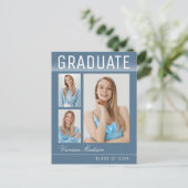 Stijlvol Trendy Modern 3 Photo Blue Afstuderen Briefkaart (Staand voorkant)