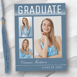 Stijlvol Trendy Modern 3 Photo Blue Afstuderen Briefkaart