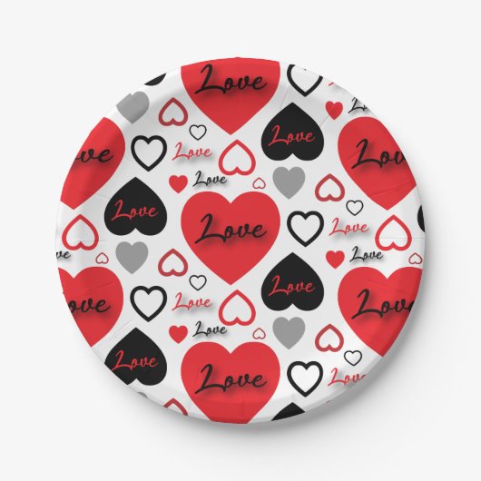Stijlvol Trendy Red en Black Love Hetern Papieren Bordje (Voorkant)