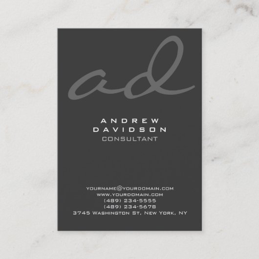 Stijlvol Trendy Script Grey Monogram Visitekaartje (Voorkant)