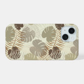 Stijlvol tropisch bladpatroon beige, steen iPhone 15 case (Achterkant horizontaal)