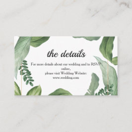 Stijlvol tropisch groen. Strand bruiloft details Informatiekaartje