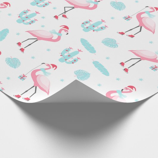 Stijlvol Tropisch Kerstroze flamingo Girly Cadeaupapier (Hoek)