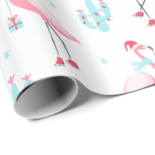 Stijlvol Tropisch Kerstroze flamingo Girly Cadeaupapier (Rol Hoek)