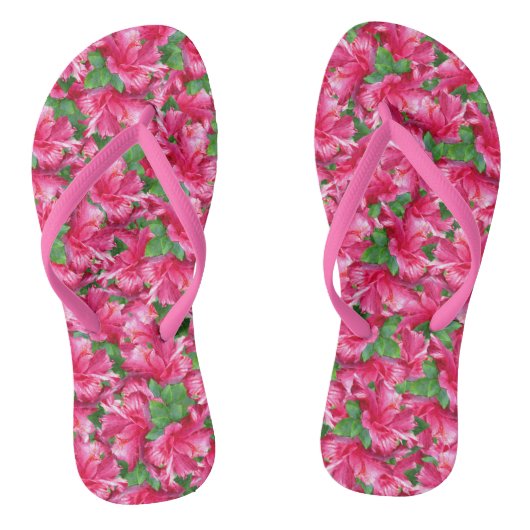 Stijlvol tropisch roze hibiscus bloesems teenslippers (Voetbed)