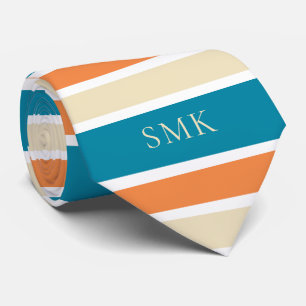 Stijlvol Turquoise Blauwgroen Oranje Stripes Monog Stropdas