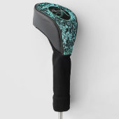 Stijlvol Turquoise Blue en Black Floral Monogram Golfheadcover (Schuin)