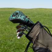 Stijlvol Turquoise Blue en Black Floral Monogram Golfheadcover (Insitu)