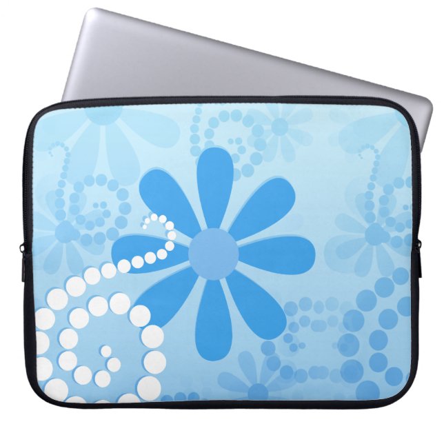 Stijlvol Turquoise Blue Floral Retro Daisy Flowers Laptop Sleeve (Voorkant)