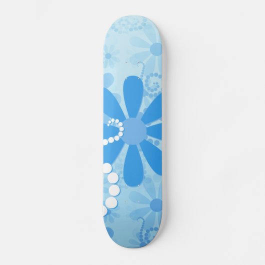 Stijlvol Turquoise Blue Floral Retro Daisy Flowers Skateboard (Voorkant)