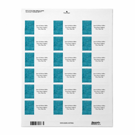 Stijlvol Turquoise Blue Glitter Etiket (Full Sheet)