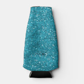 Stijlvol Turquoise Blue Glitter Flesjeskoeler (Voorkant)