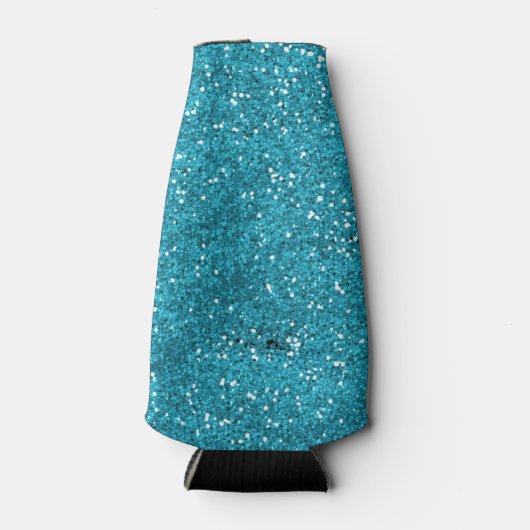 Stijlvol Turquoise Blue Glitter Flesjeskoeler (Voorkant)
