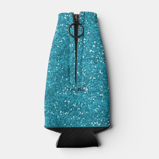 Stijlvol Turquoise Blue Glitter Flesjeskoeler (Achterkant)