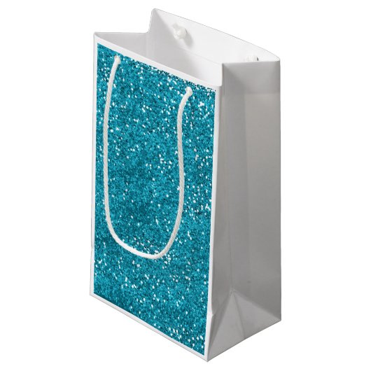 Stijlvol Turquoise Blue Glitter Klein Cadeauzakje (Voorkant Gekanteld)