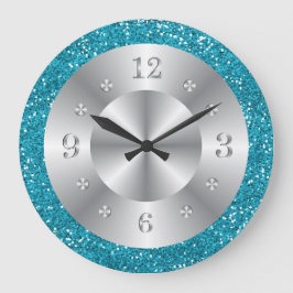 Stijlvol Turquoise Blue Glitter Silver Numbers Grote Klok