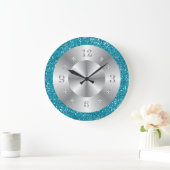 Stijlvol Turquoise Blue Glitter Silver Numbers Grote Klok (Huis)