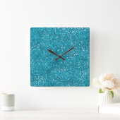 Stijlvol Turquoise Blue Glitter Vierkante Klok (Huis)