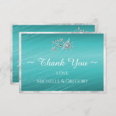 Stijlvol Turquoise Blue Rhinestone op Blauwgroen Bedankkaart (Voorkant / Achterkant)
