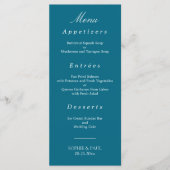 Stijlvol Turquoise Blue Wedding Menu (Voorkant)