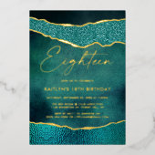 Stijlvol Turquoise Geoed Agate 18th Birthday Real Folie Uitnodiging (Voorkant)