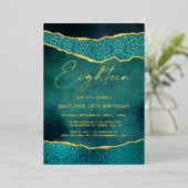 Stijlvol Turquoise Geoed Agate 18th Birthday Real Folie Uitnodiging (Staand Voorkant)