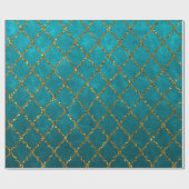 Stijlvol Turquoise Gold Quatrefoil Glitter Print Cadeaupapier (Vlak)
