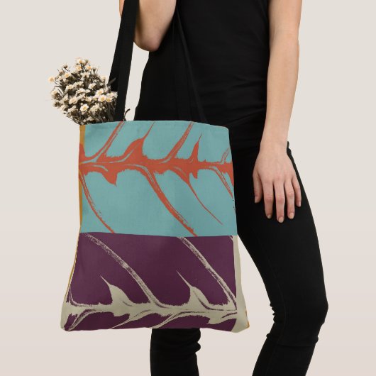 Stijlvol Turquoise Paars Oranje Leaf Tote Bag (Dichtbij)
