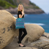 Stijlvol Turquoise Paarse Tribal Pattern Monogram Tote Bag