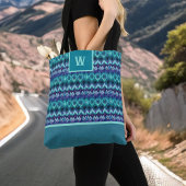 Stijlvol Turquoise Paarse Tribal Pattern Monogram Tote Bag