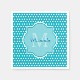 Stijlvol Turquoise Polka Dots Monogram met naam Servet