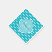 Stijlvol Turquoise Polka Dots Monogram met naam Servet (Hoek)