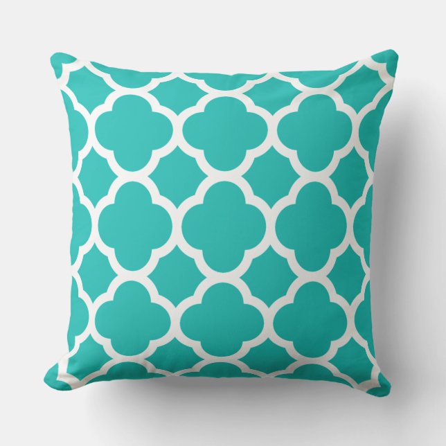 Stijlvol turquoise vierlobbig patroon kussen (Voorkant)