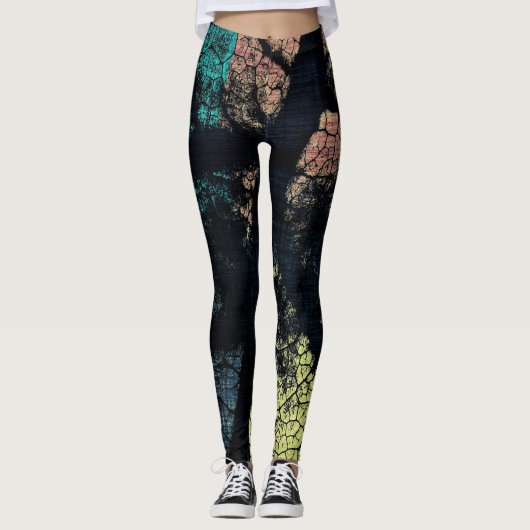 Stijlvol Turquoise Yellow Oranje Leaf Leggings (Voorkant)