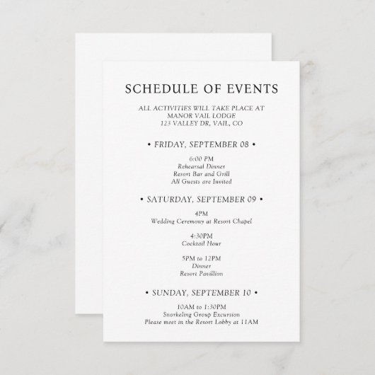 Stijlvol typografisch huwelijksweekend programma v (Voorkant / Achterkant)