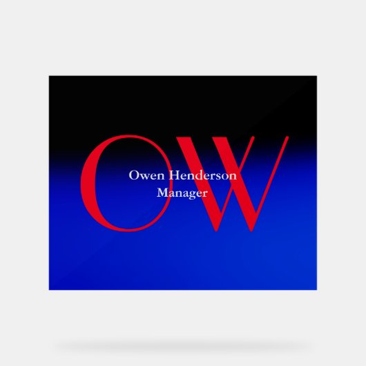 Stijlvol uniek blauw rood vet tekst monogram acryl bord (Voorkant)