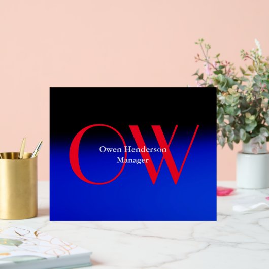 Stijlvol uniek blauw rood vet tekst monogram acryl bord (Huwelijk)