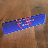 Stijlvol uniek blauw rood vet tekst monogram naambordje (Zijkant)