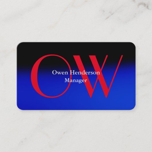 Stijlvol uniek blauw rood vet tekst monogram visitekaartje (Voorkant)