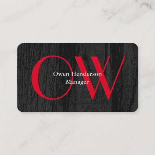 Stijlvol uniek grijs wattenstaafzwart monogram rod visitekaartje (Voorkant)