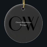 Stijlvol uniek grijs zwart monogram keramisch ornament<br><div class="desc">U kunt de Lettertypen,  achtergrondkleur en Afbeelding,  lettertekens eenvoudig wijzigen.</div>