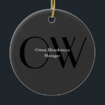 Stijlvol uniek grijs zwart monogram keramisch ornament<br><div class="desc">U kunt de Lettertypen,  achtergrondkleur en Afbeelding,  lettertekens eenvoudig wijzigen.</div>
