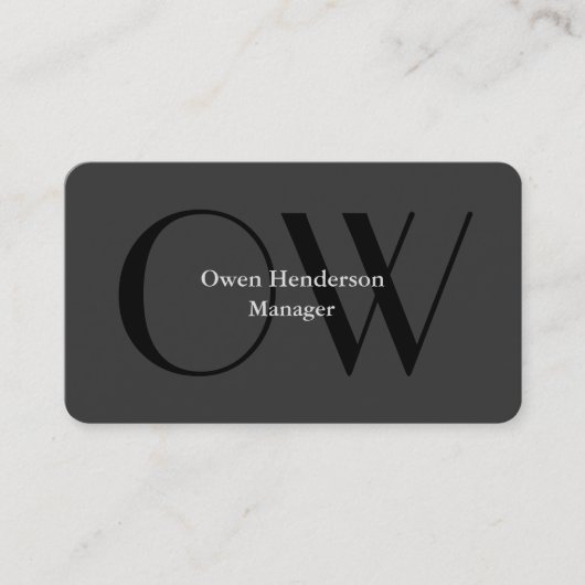 Stijlvol uniek grijs zwart monogram visitekaartje (Voorkant)
